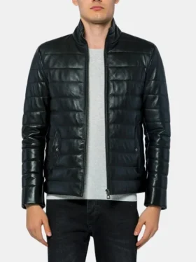 mens-slim-fit-black-leather-puffer-jacket-